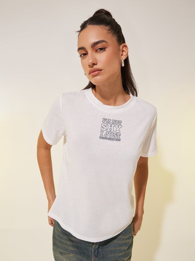 Slogan Print Round Neck T-Shirt for Women - Image 1