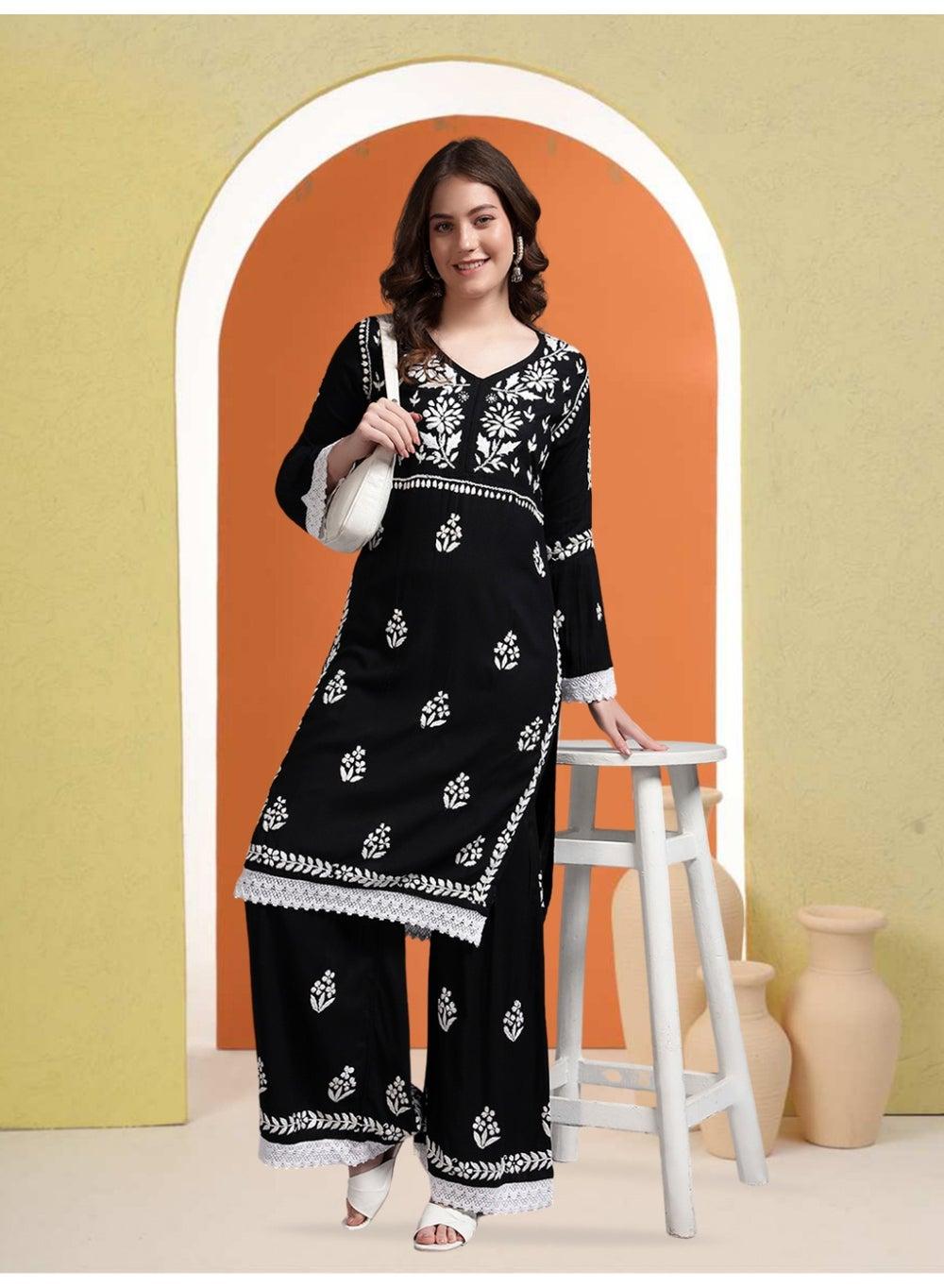 Women Hand Embroidered Lucknowi Chikankari Kurta Set AL4077KS - Image 1