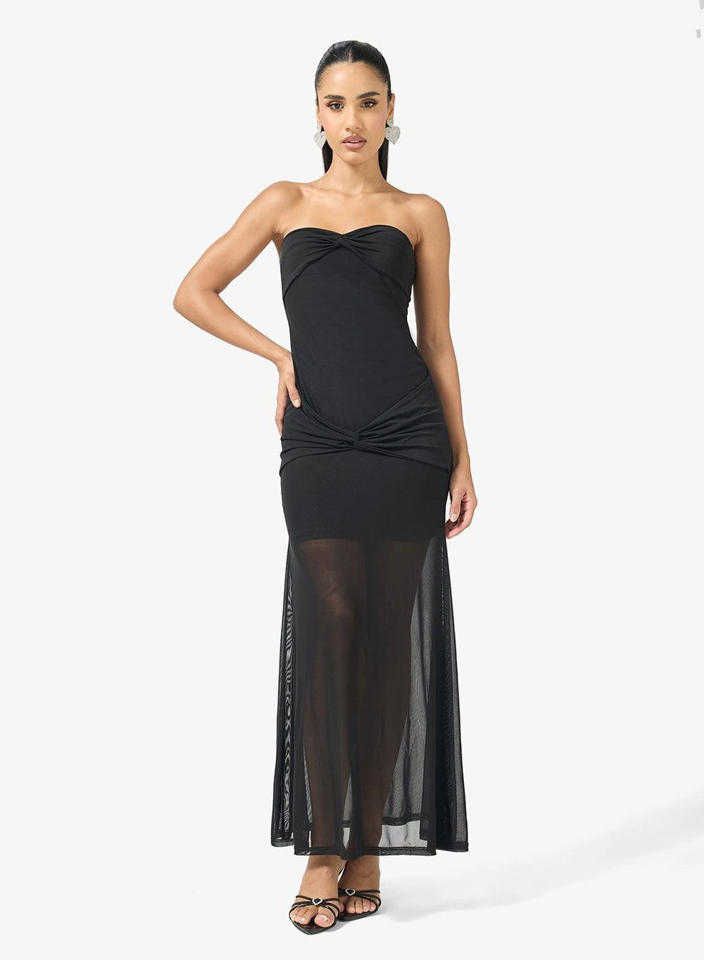 Sweetheart Neckline Mesh Detail Maxi Dress - Image 1
