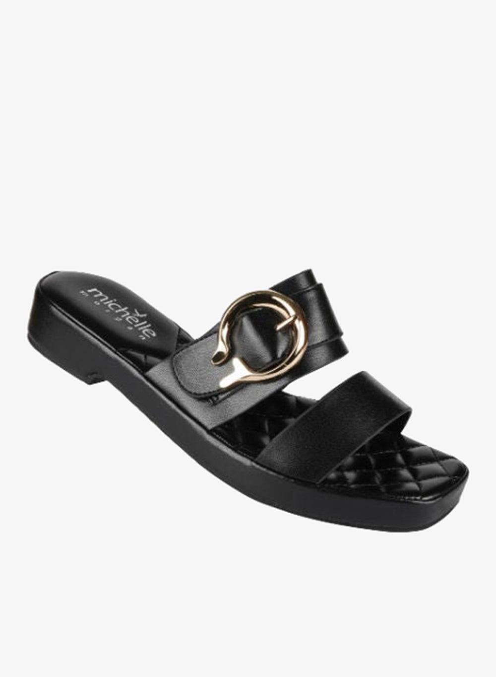 Michelle Morgan Ladies Mid Flat 114RJ934 Black Mule Sandals - Image 1
