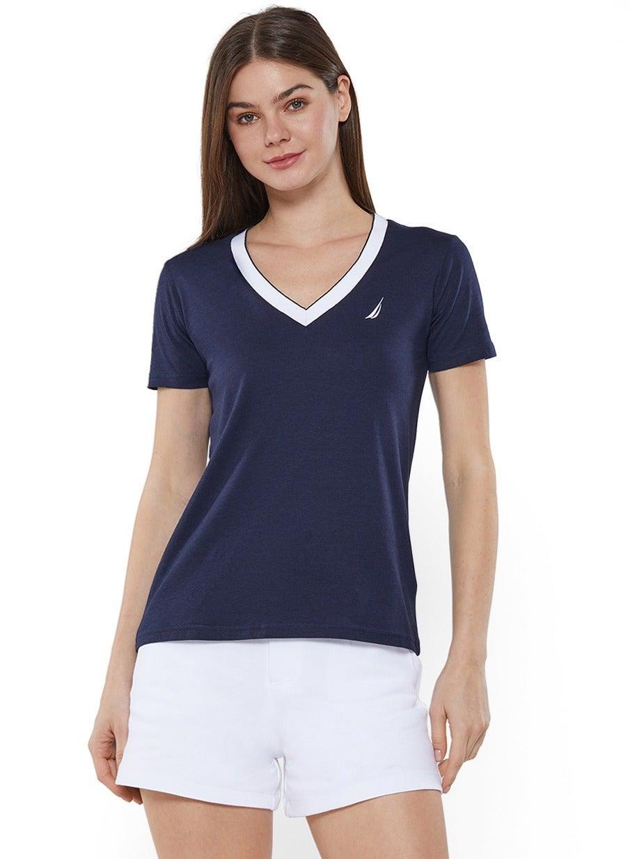 Mae Regular Fit Cotton Blend V-Neck T-Shirt - Image 1