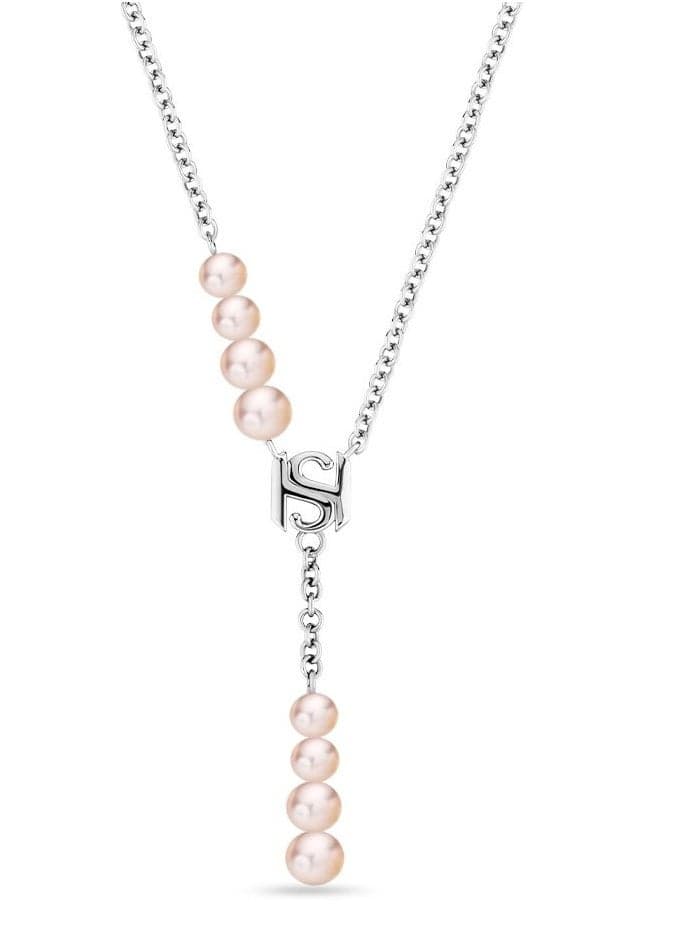 Perle Y Style Silver Necklace with Pink Pearls - Image 1
