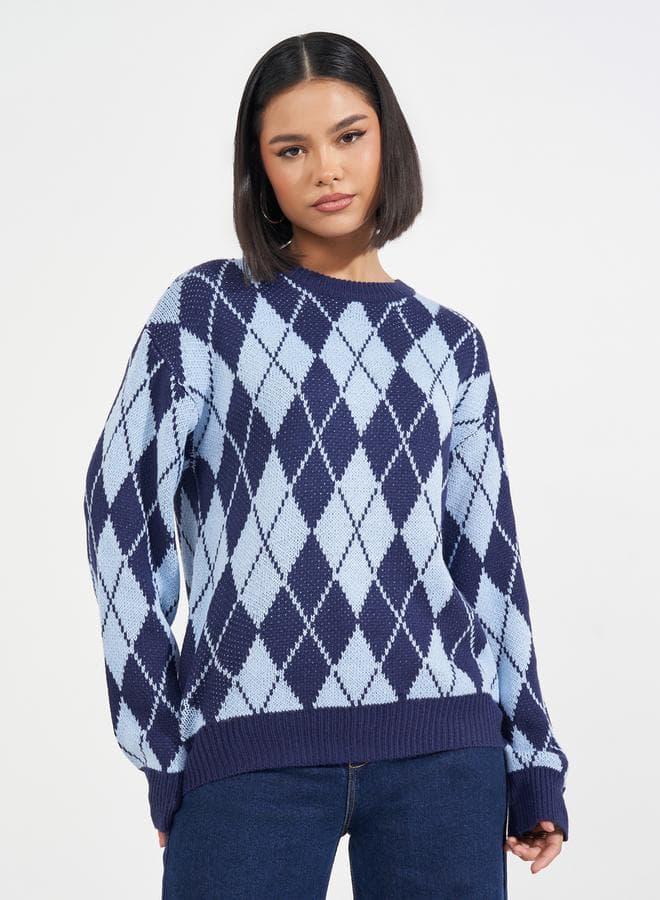 Regular Fit Argyle Crew Neck Sweater - Image 1