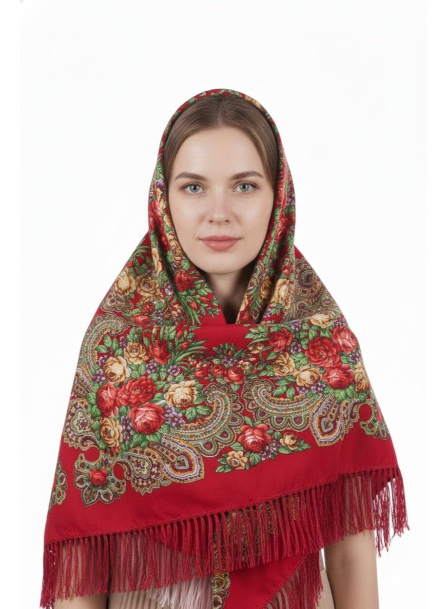 Agafiya Women's Eastern European Cotton Tassel Shawl - Image 1