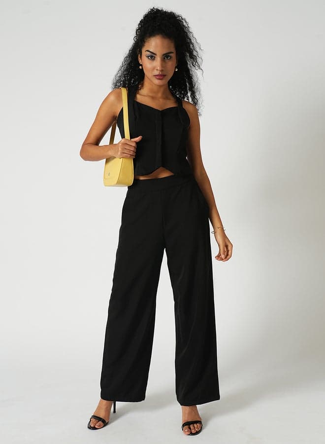 Globus Women Black Cross Strap Back Crop Top Trousers Co-ords - Image 1