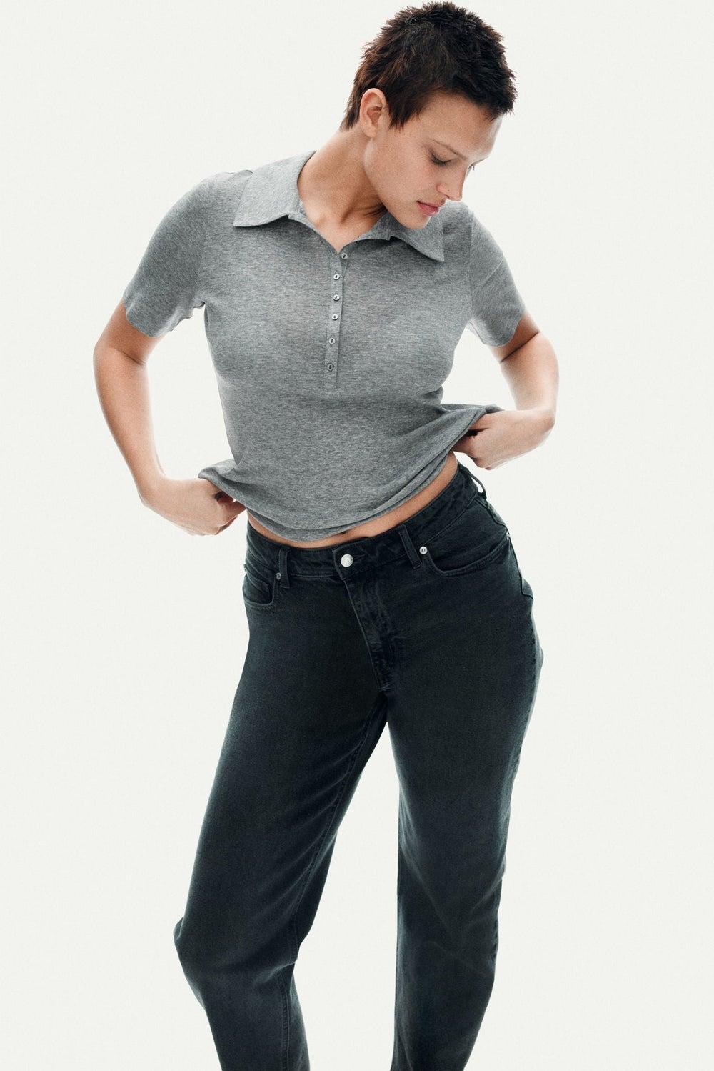 Fitted Sheer Jersey Polo Shirt with Pearly Buttons - Image 1