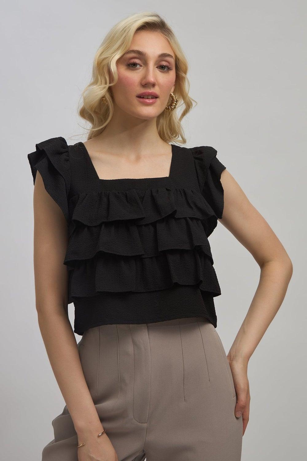 VIRGIO Crepe Stretch Layered Black Top - Image 1