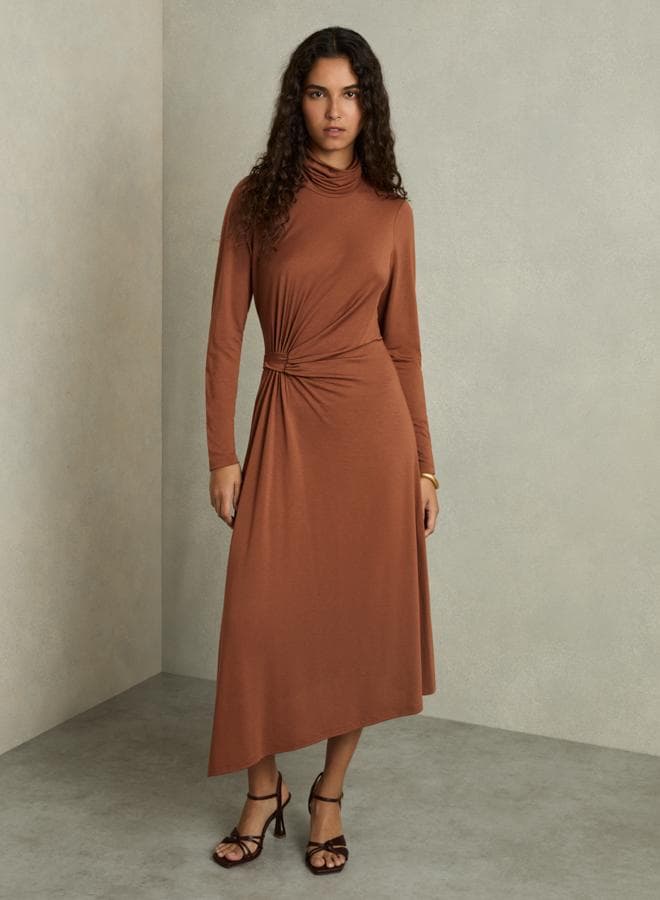 Turtleneck Knot Detail Midi Dress - Image 1