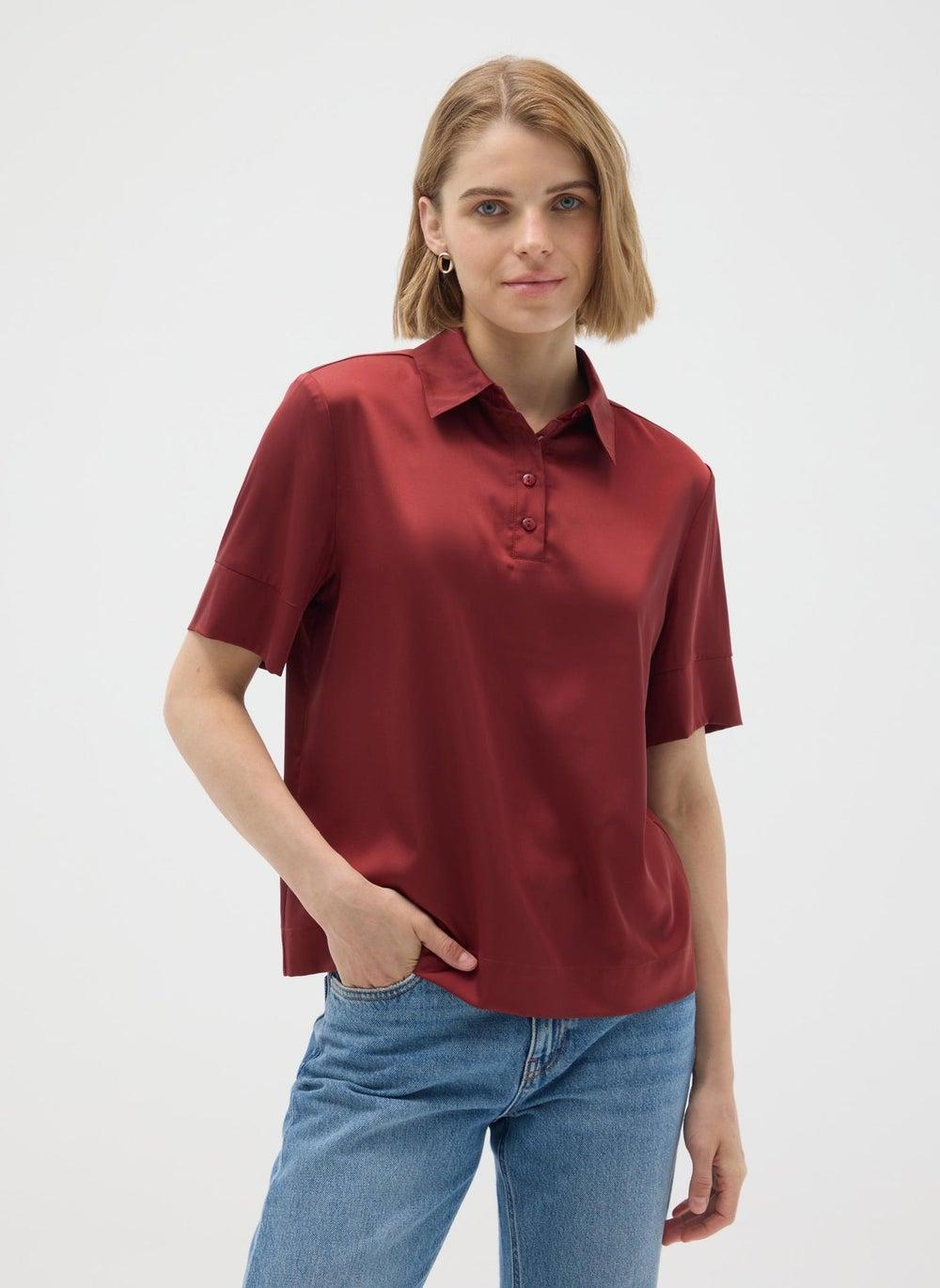 Red Satin Regular Fit Shirt - Image 1