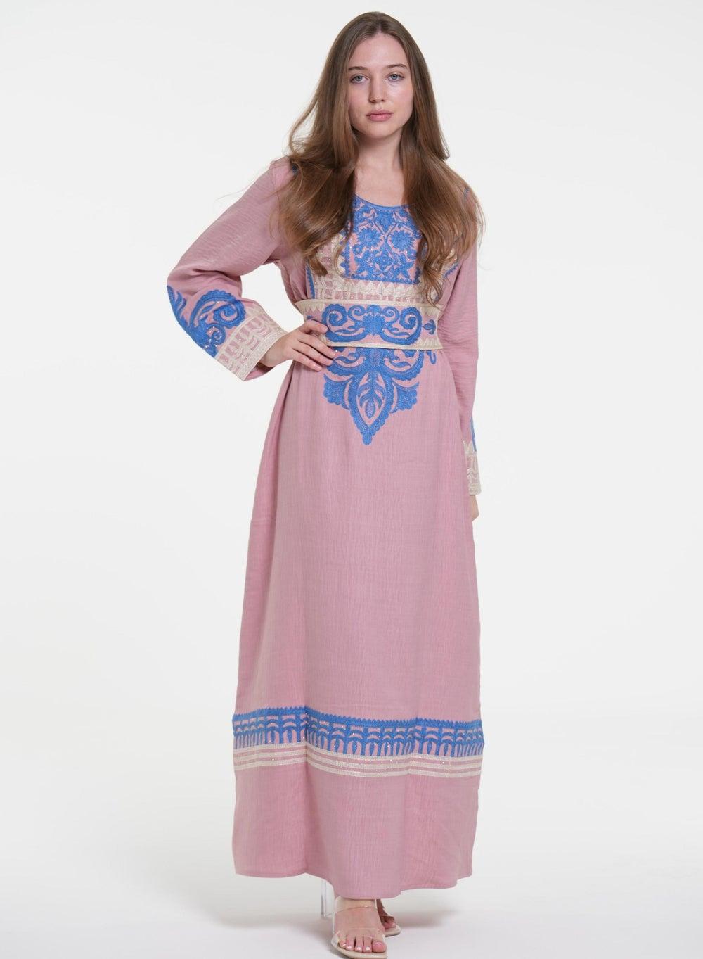 Embroidered Jalabiya Dress with Belt - Image 1