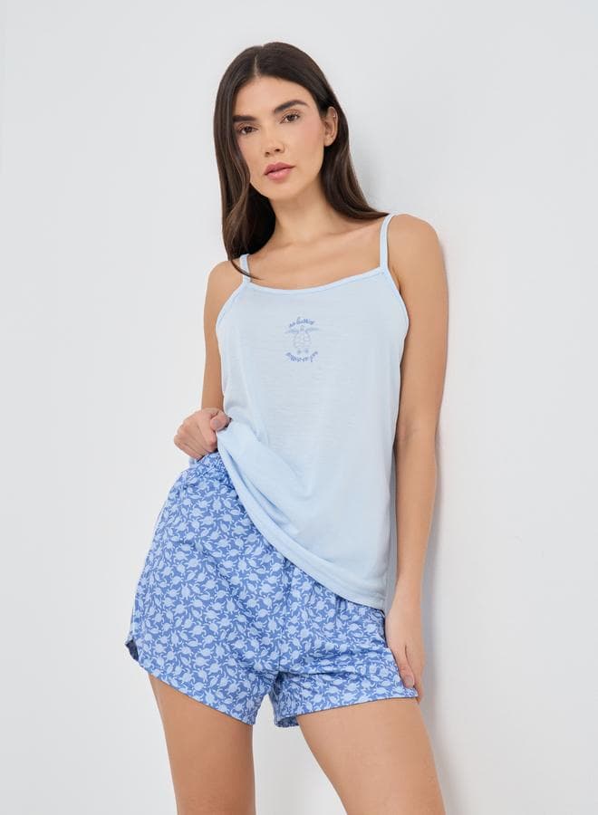 Graphic Print Cami Top and Shorts Pyjama Set - Image 1