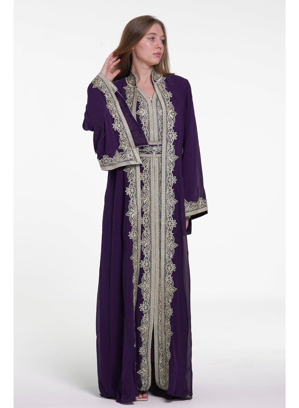 Belted Chiffon Arabian Kaftan Dress - Image 1