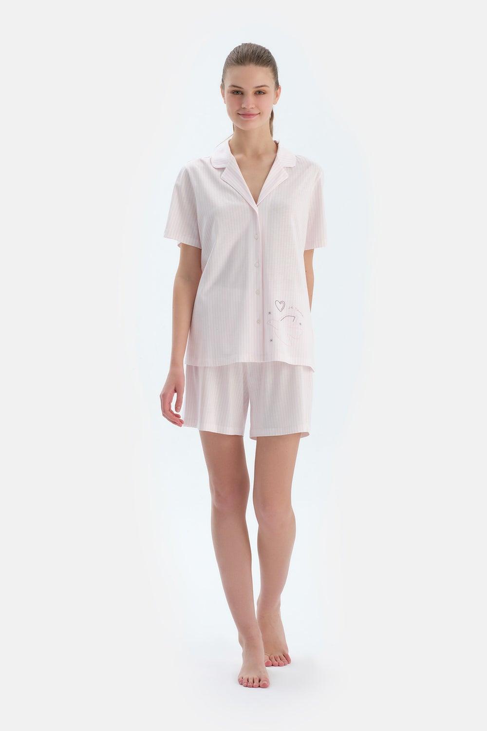 Striped Cotton Blend Shirt & Shorts Pajama Set - Image 1