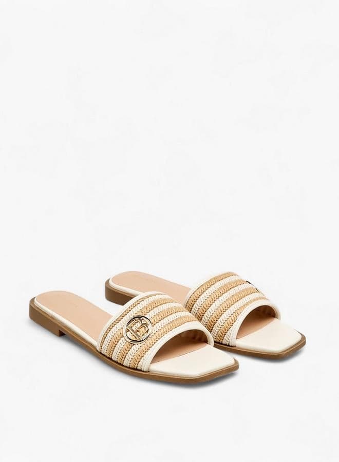 Flora Bella Textured Slip-On Flat Sandals with Metal Accent - Image 1