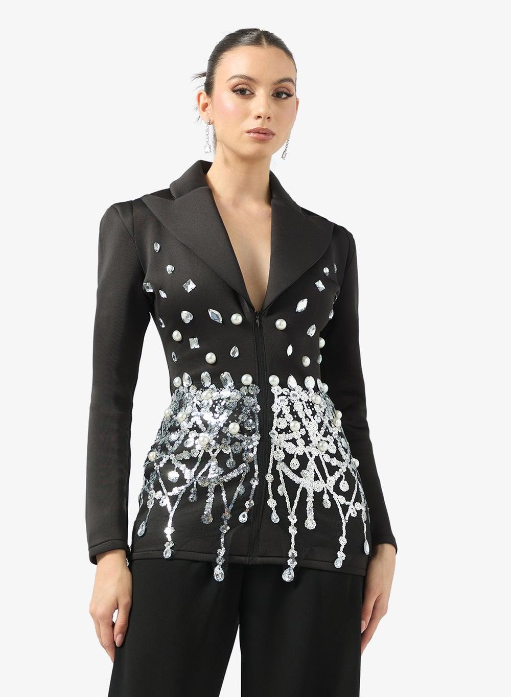 Rhinestone Embellished Structured Luxe Blazer - Image 1
