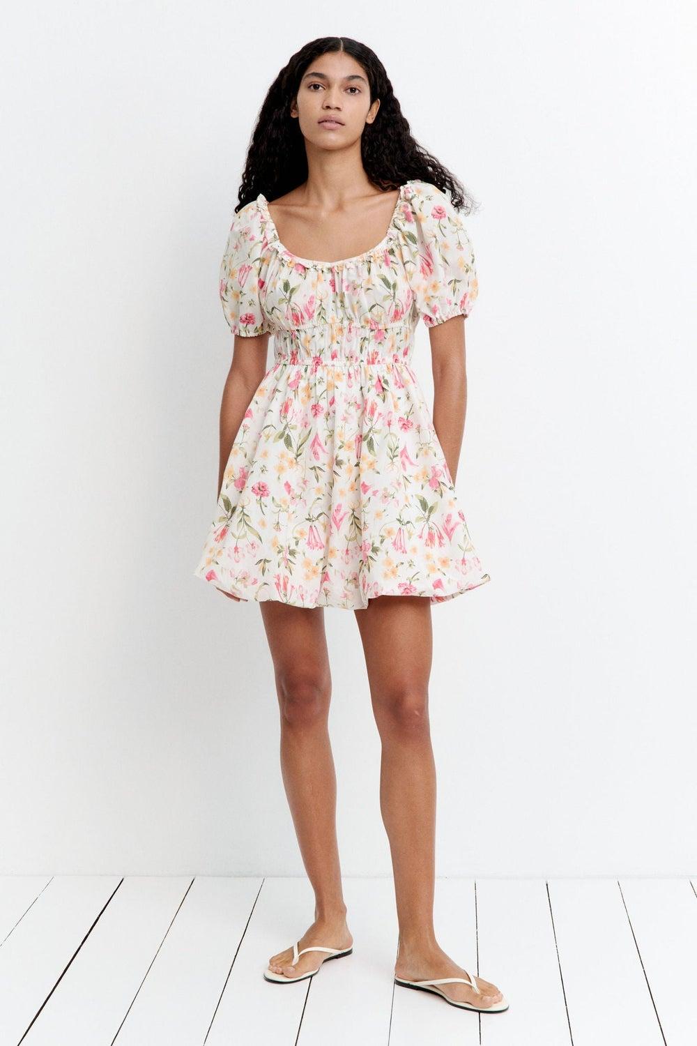 Bubble-Hem Cotton Mini Dress with Frill Neckline - Image 1