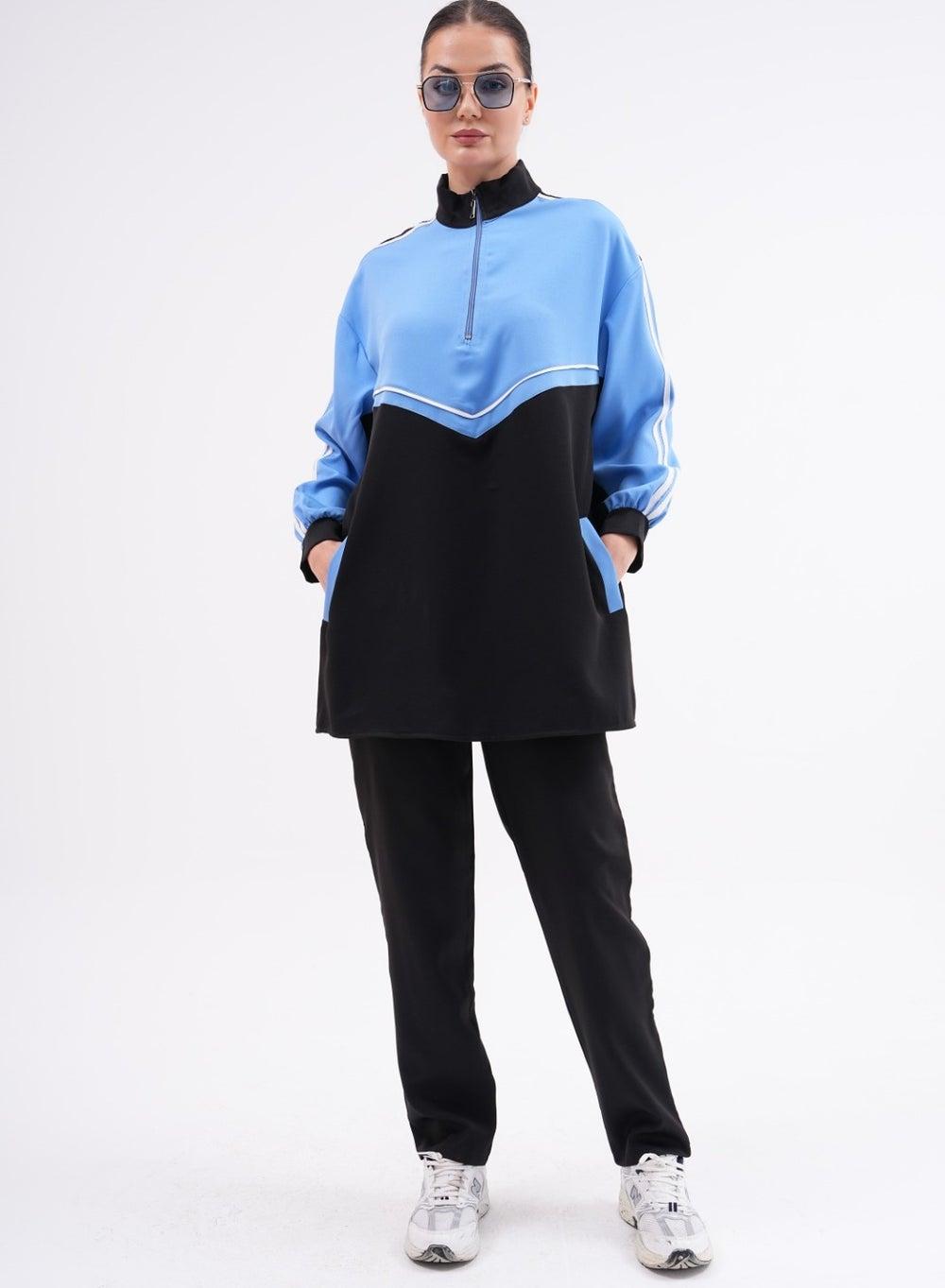 Colorblock Two-Piece Tracksuit with Zip-Detail Collar - Image 1