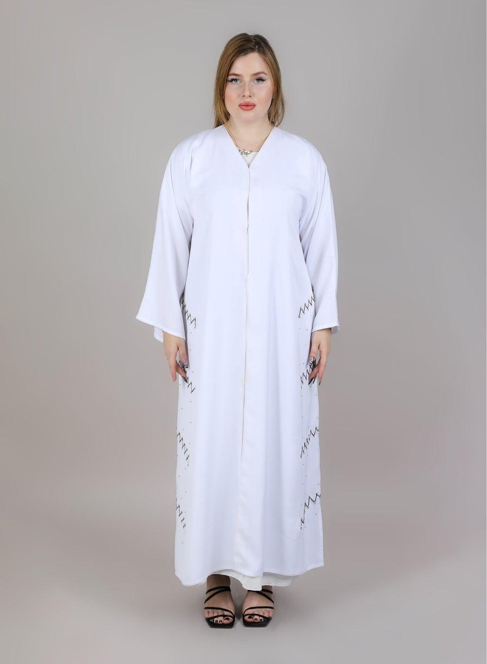 MSquare Fashion White Embroidered Korean Nida Abaya Set - Image 1