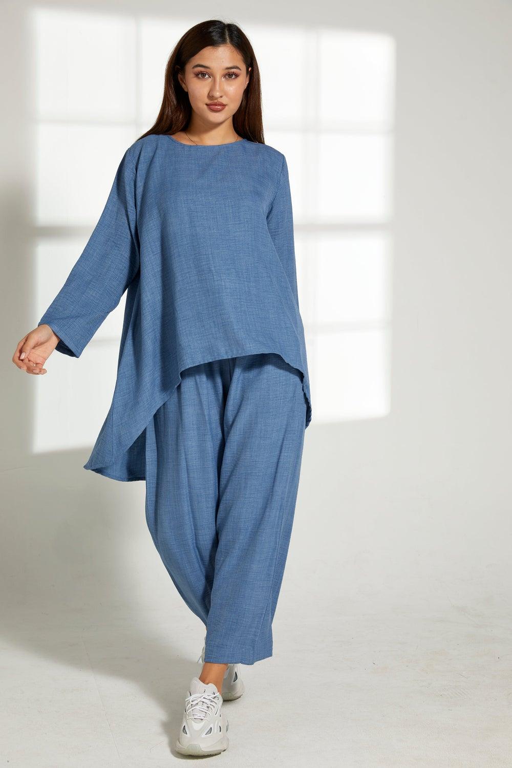 Asymmetric Boat Neck Top & Pants Set - Image 1