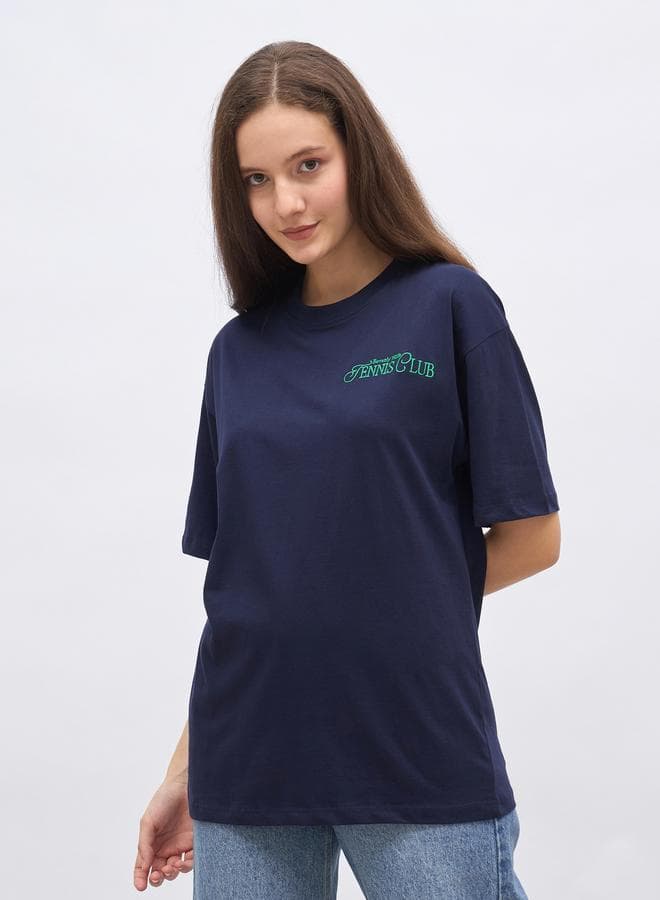 Embroidered Detail Oversized Longline T-Shirt - Image 1