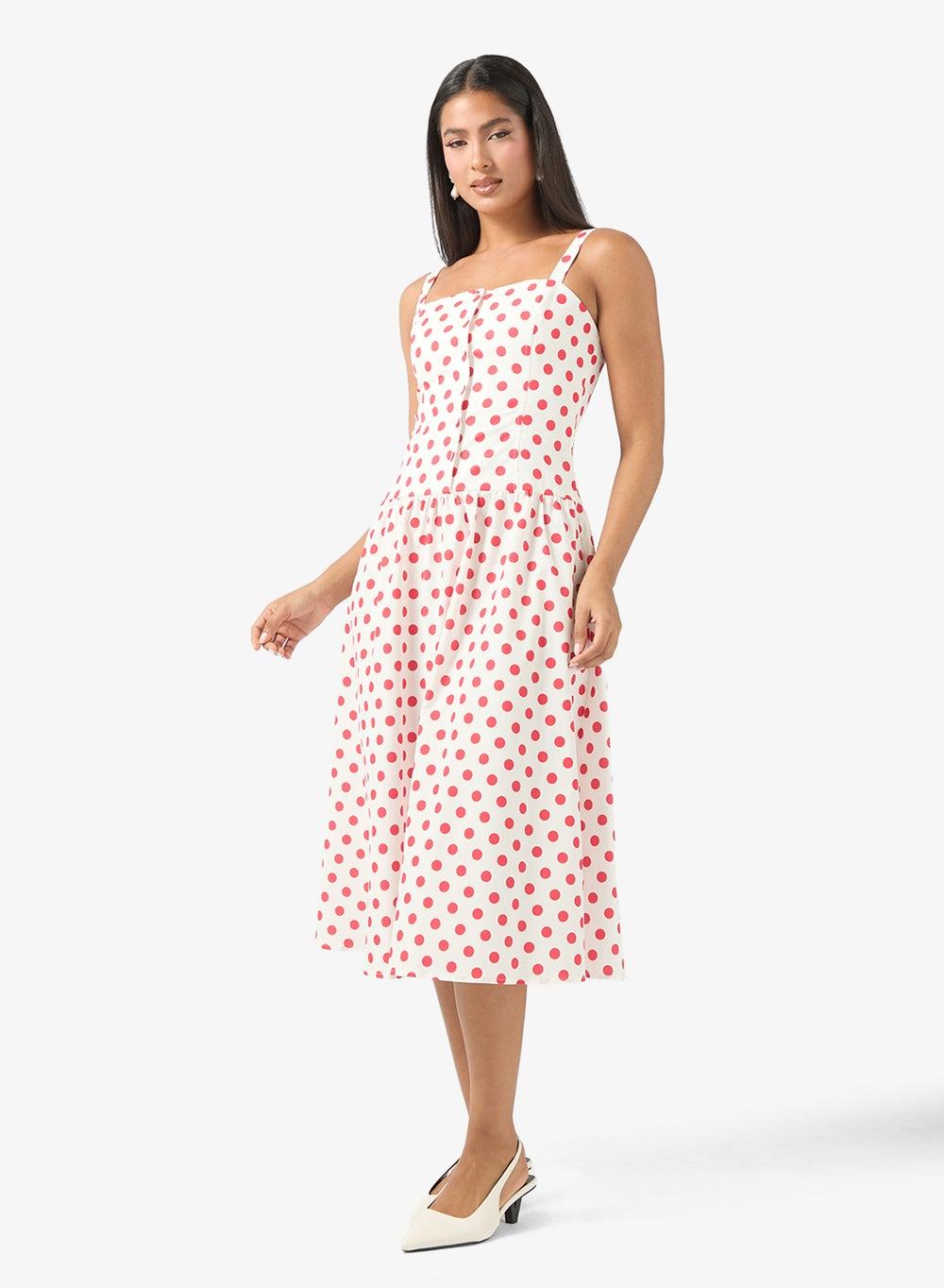 Polka Print Midi Dress - Image 1