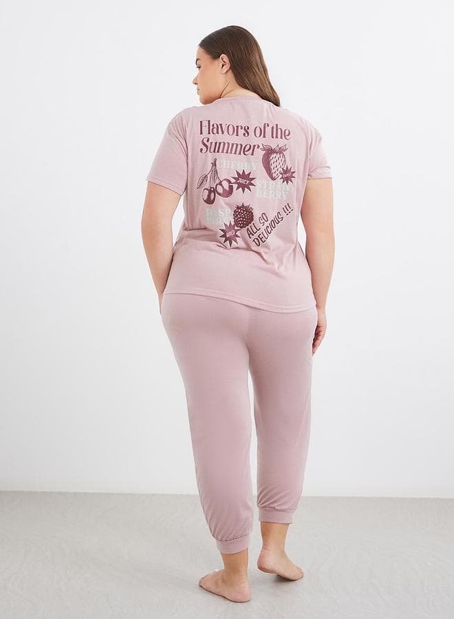 Plus Summer Back Graphic Cuffed Pyjama Set - Image 1