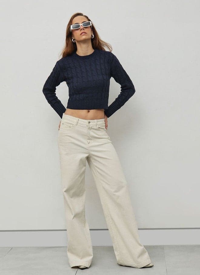 Navy Blue Cable Knit Pullover for Women - Image 1