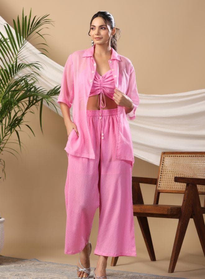 Pink Oversized Shirt Co-ord Set for Women - Image 1