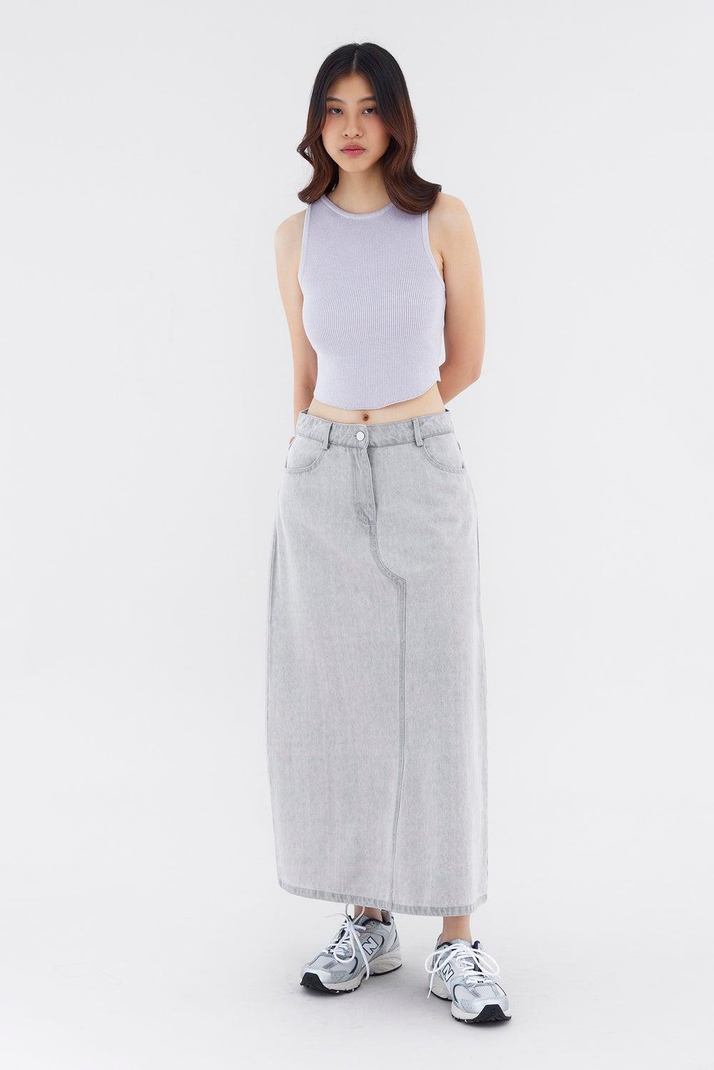 Dorah Light Grey Mid-Rise Denim Skirt - Image 1