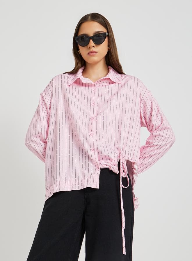 Take Two Striped Oversized Shirt with Drawstring Hem - Image 1