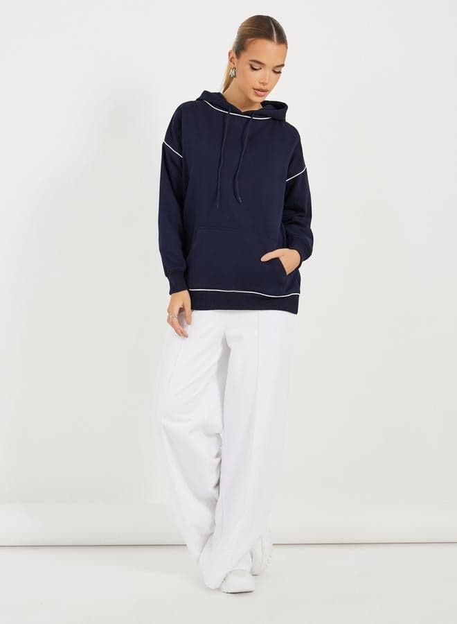 Oversized Longline Slogan Hoodie with Contrast Stitch - Image 1
