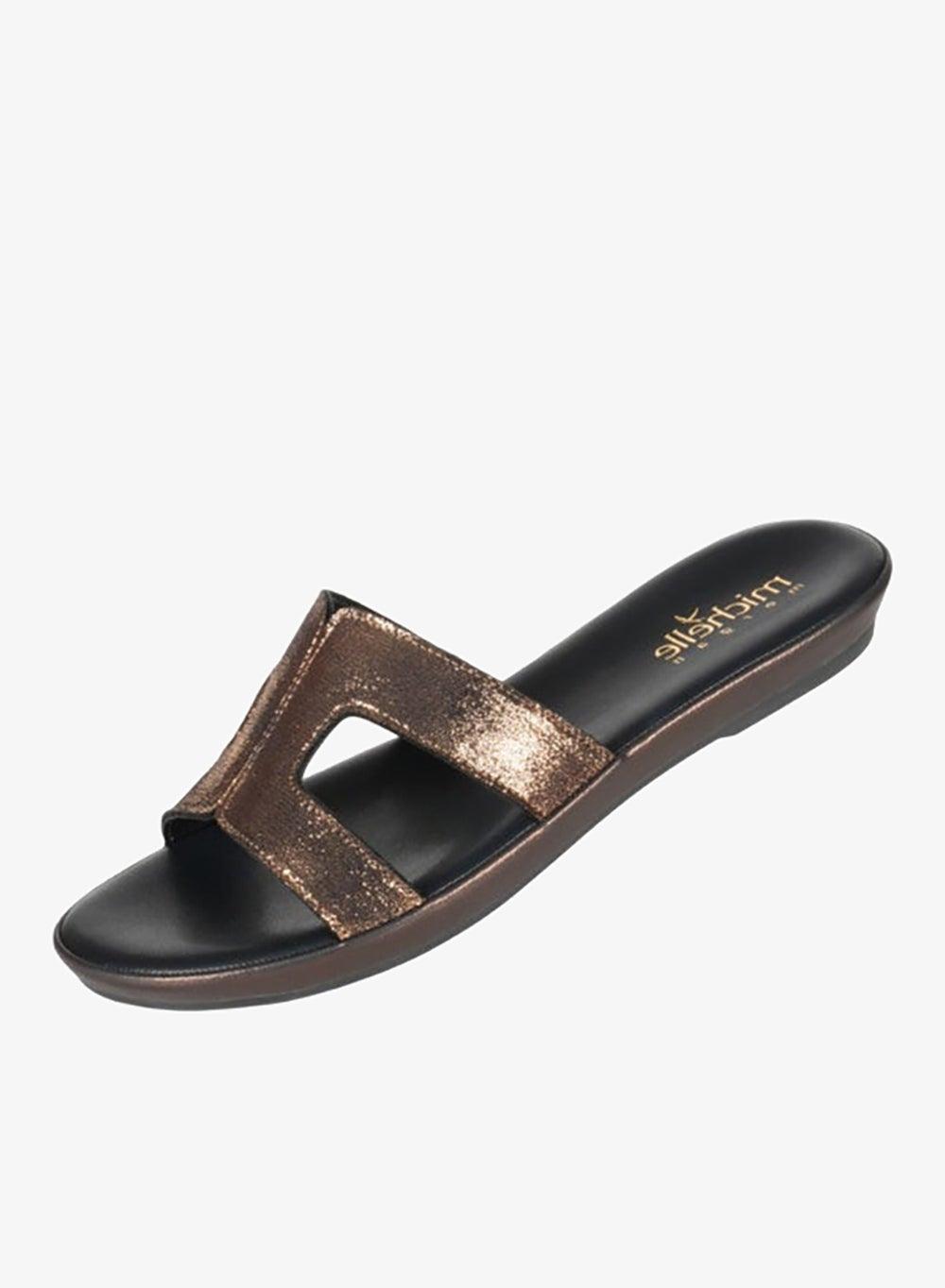 092-2971 Michelle Morgan Bronze Ladies Flat Slip-On Sandals - Image 1