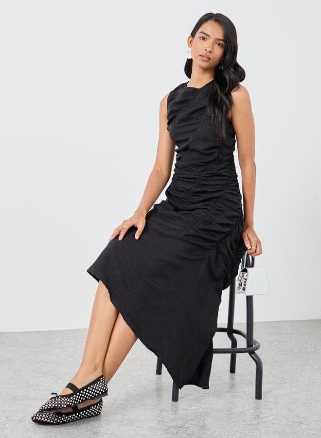 Take Two Solid Sleeveless Asymmetric Hem Midi Dress - Image 1