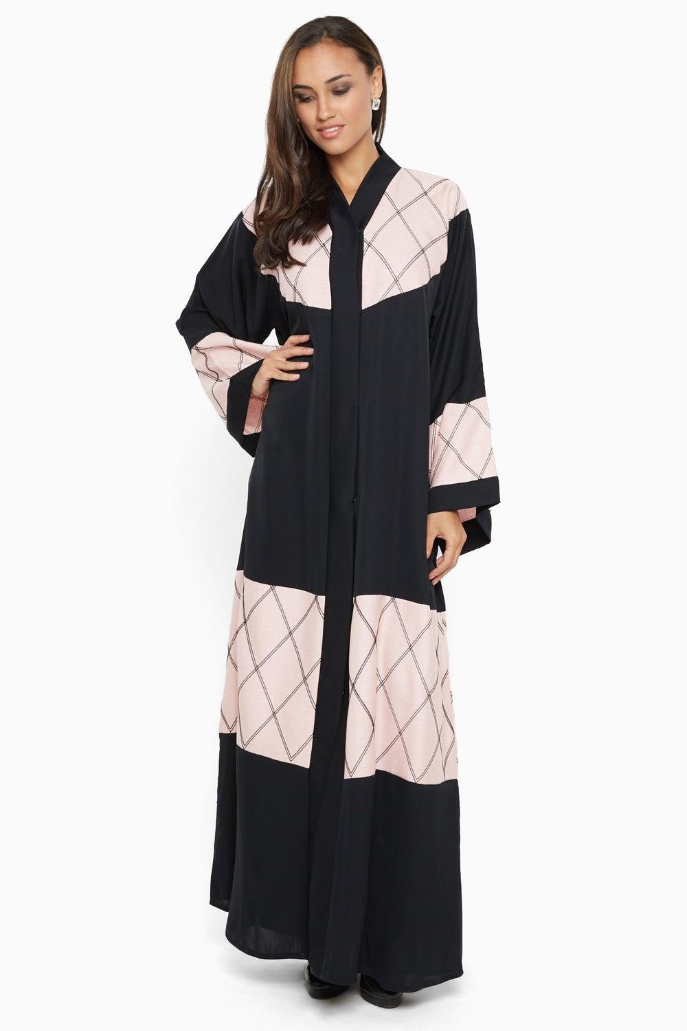 Elegant Pink Print Abaya with Sheila - AJ596A - Image 1
