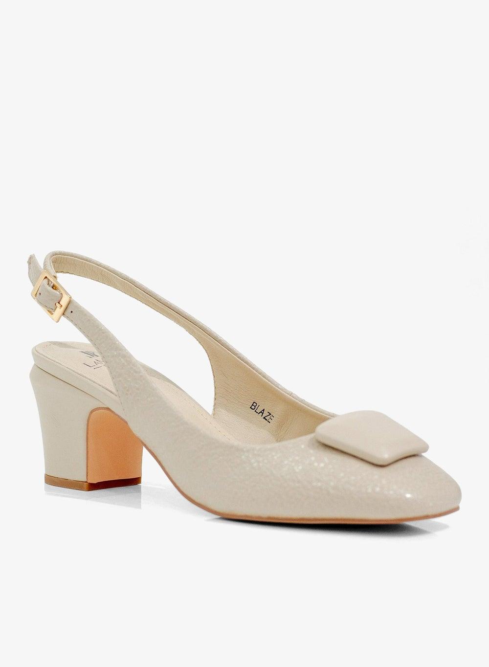 Blaze Block 5.5cm Heel Sling Back Pumps with Square Trim - Image 1