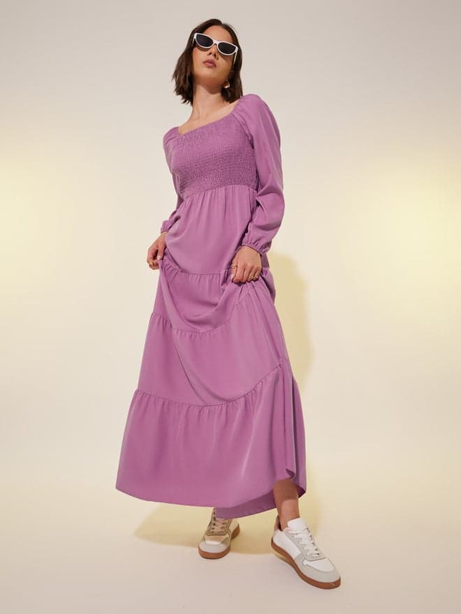 Mauve Tiered Long Sleeve Maxi Dress - Image 1