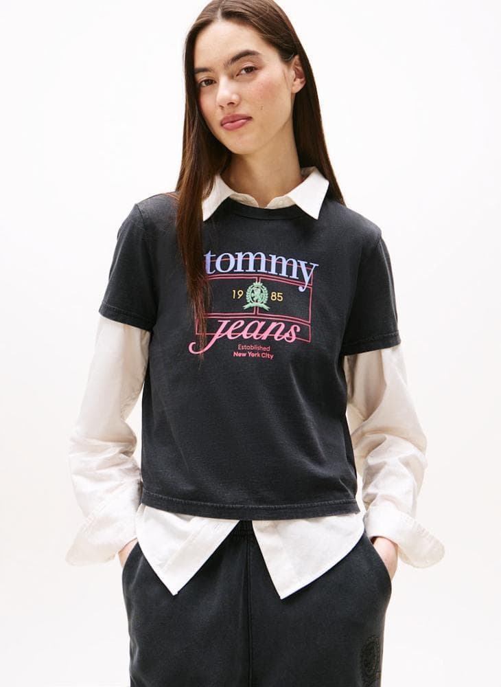Graphic Crew Neck T-Shirt with Tommy Jeans Branding - Image 1