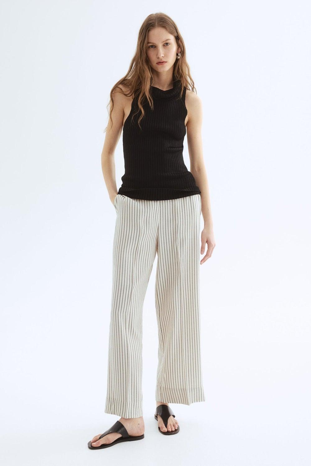 Wide High-Waist Dobby Weave Trousers - Image 1