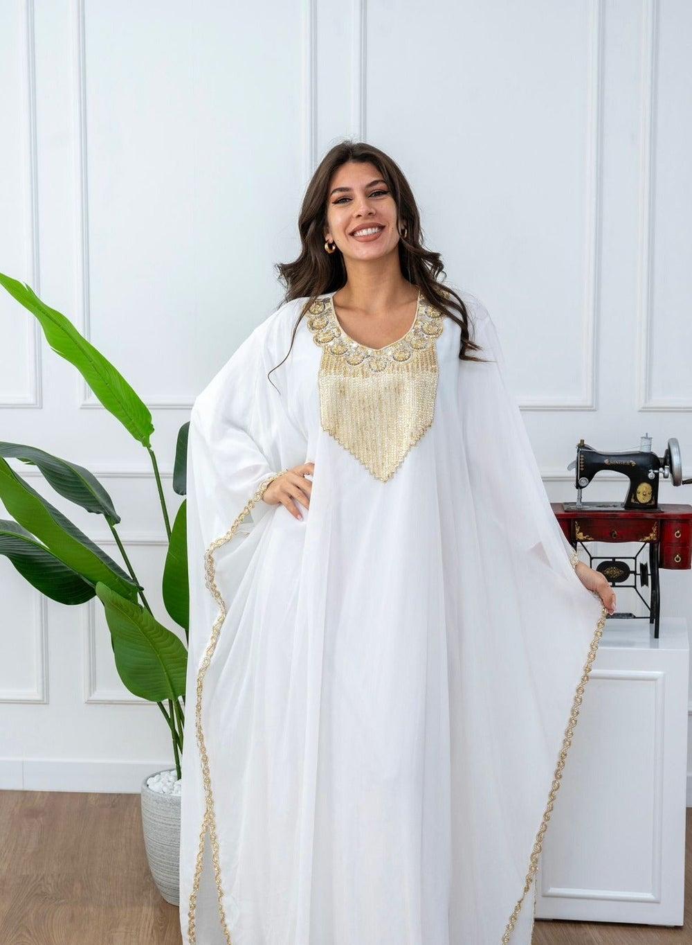 Long Sleeve Jalabiya Dress with Embroidered Neck - Image 1