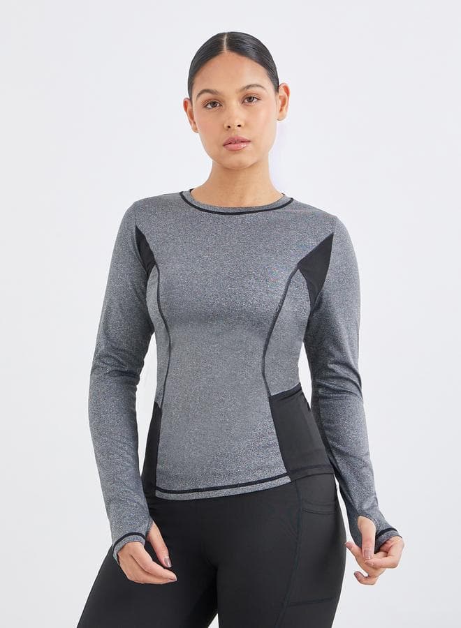 Color Block Contrast Stitch Thumbhole Top - Image 1