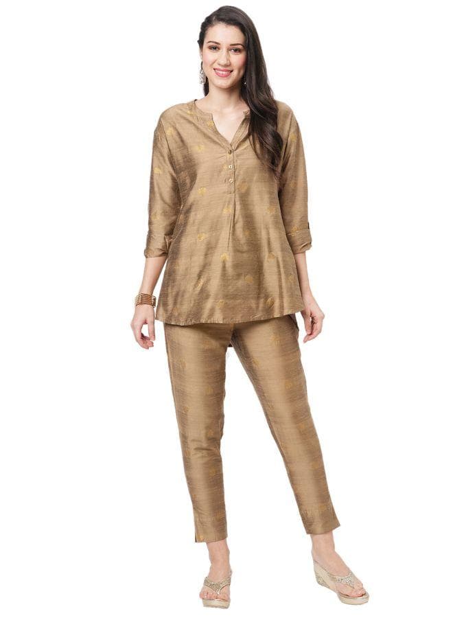 Gold Printed Tunic Set with Well-Fitted Pant - Image 1
