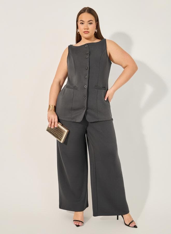 Solid Wide-Leg Tailored Trouser - Image 1