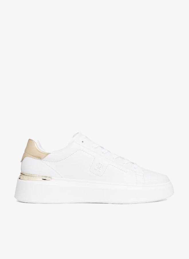 Chic Gold Platform Leather Lace-Up Sneakers - Image 1