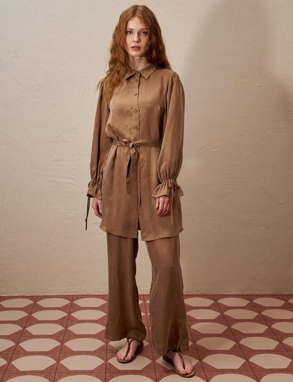 Belted Lyocell Two-Piece Set in Tobacco - Image 1