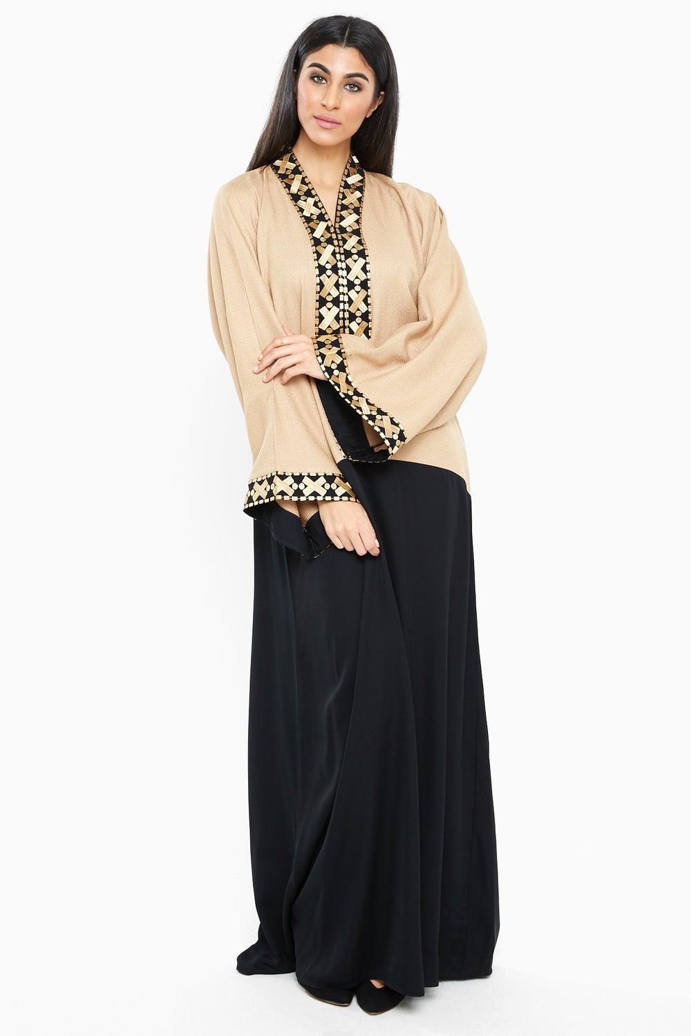 Classy Abaya with Golden Lace Detail AJ157A - Image 1