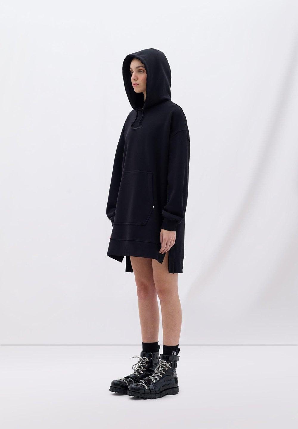 DRESS 405 Black Cotton Mini Dress with Hood - Image 1