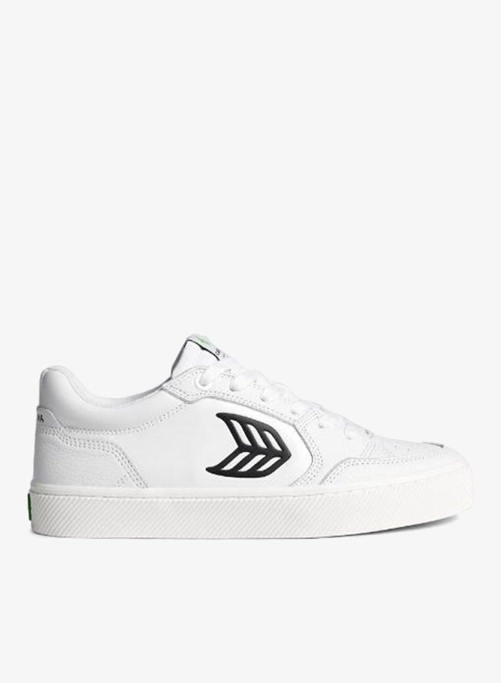 VALLELY White Leather Black Logo Low-Top Sneaker - Image 1