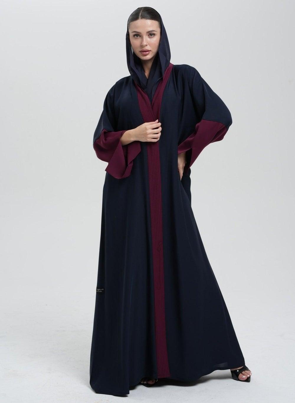 Front Open Abaya with Burgundy Trimming - Image 1