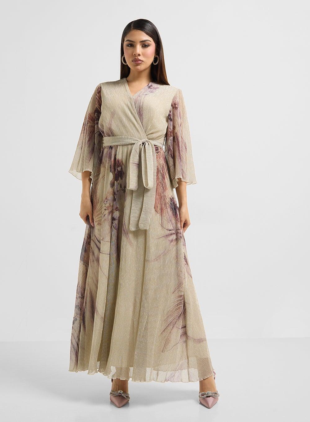 Floral Print Wrap Maxi Dress with Tie Waist - Image 1