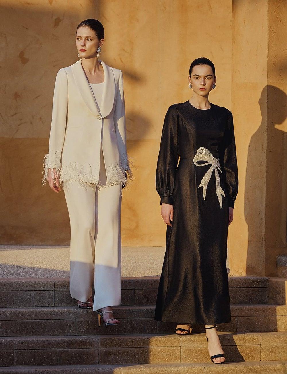 Otris Satin Two-Piece Suit in Ecru - Image 1